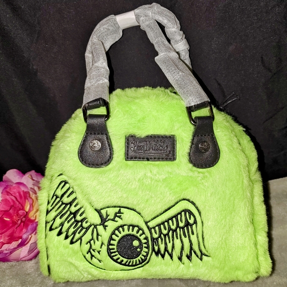 Von Dutch Green and Black Furry Bowling Bag - Picture 2 of 4